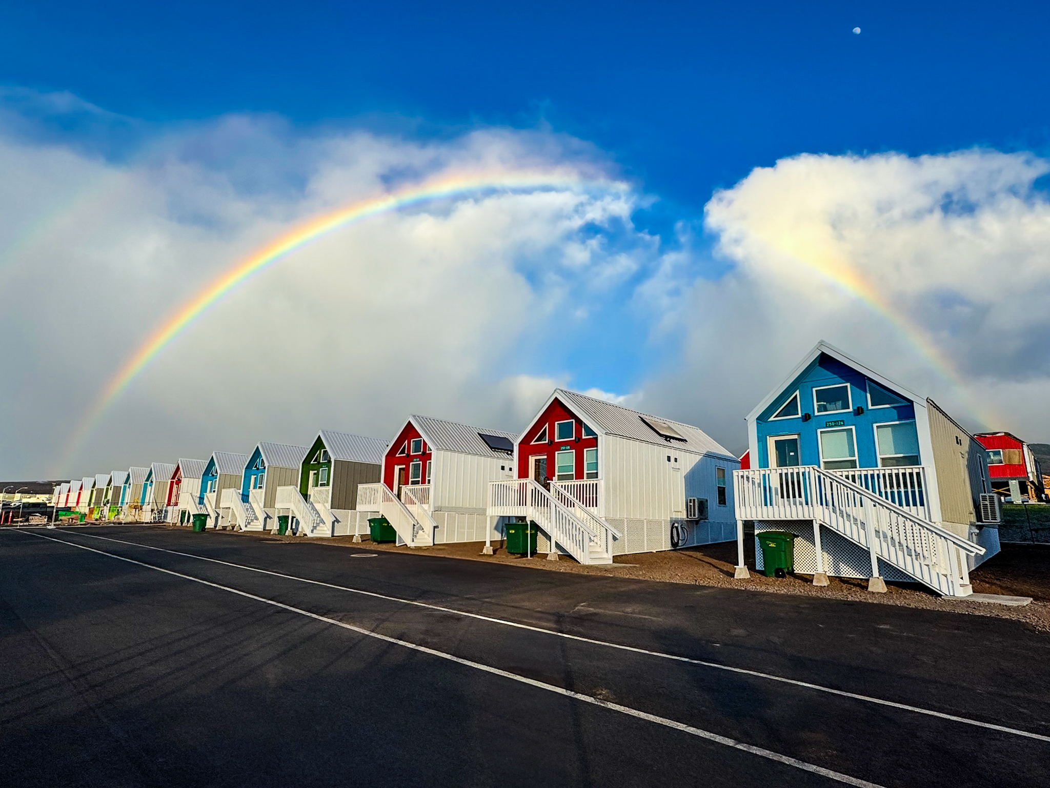 Colorful Maui recovery homes and rainbow